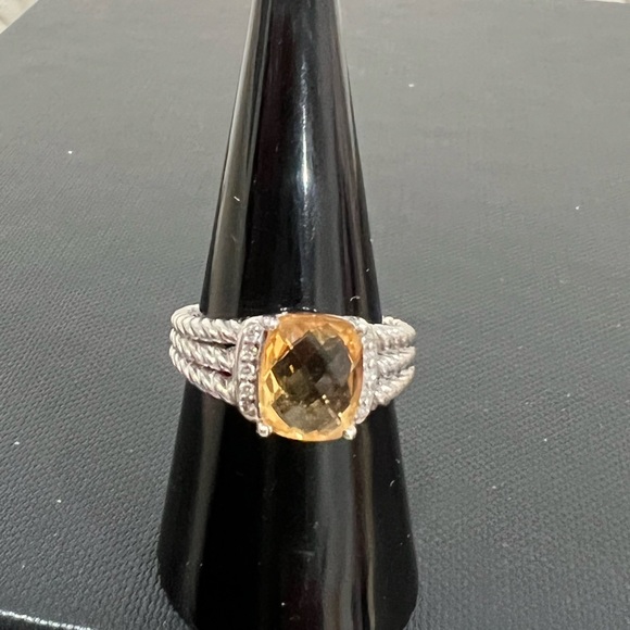 David Yurman Sterling Silver Wheaton Citrine with Diamonds Size 8 - Picture 2 of 12